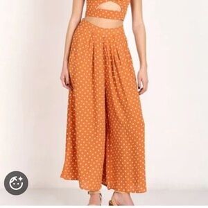 Flynn skye orange dot set pants wrap top tie SZ XS
